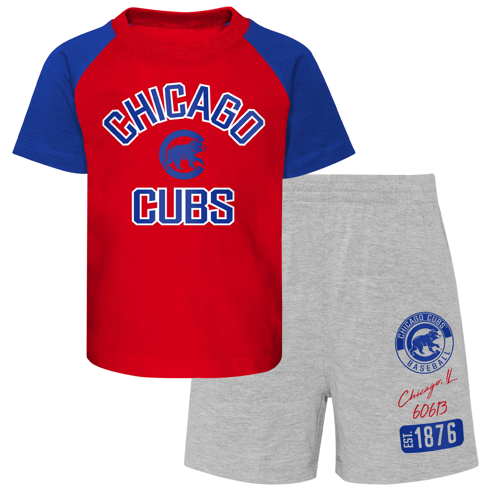 Toddler Red/Heather Gray Chicago Cubs Two-Piece Groundout Baller Raglan T-Shirt & Shorts Set - Image 5