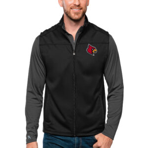 Men's Antigua Black Louisville Cardinals Links Full-Zip Golf Vest