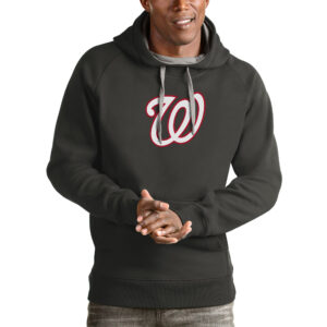 Men's Antigua Charcoal Washington Nationals Victory Pullover Team Logo Hoodie