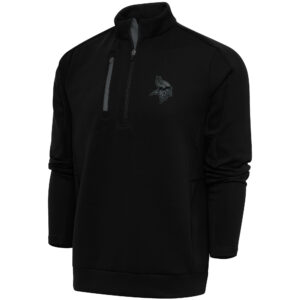 Men's Antigua Black Minnesota Vikings Tonal Logo Generation Quarter-Zip Pullover Top