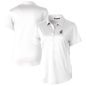Women's Cutter & Buck White Cleveland Browns Throwback Logo Prospect Textured Stretch Polo