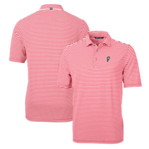 Men's Cutter & Buck Scarlet Ohio State Buckeyes Throwback Logo Virtue Eco Pique Stripe Recycled Polo