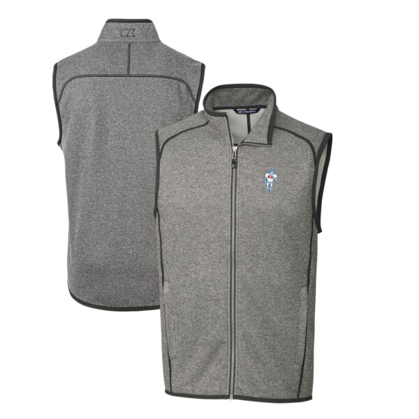 Men's Cutter & Buck Heather Gray Houston Oilers Throwback Logo Mainsail Sweater-Knit Big & Tall Full-Zip Vest