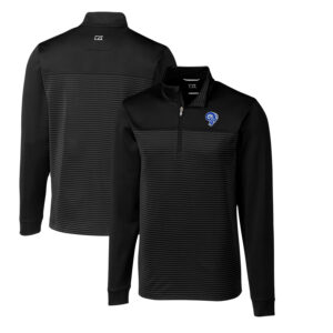Men's Cutter & Buck Black Los Angeles Rams Throwback Logo Traverse Stripe Stretch Quarter-Zip Big & Tall Pullover Top