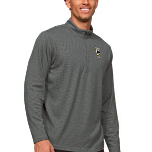 Men's Antigua Heather Charcoal Columbus Crew Primary Team Logo Epic Quarter-Zip Pullover Top