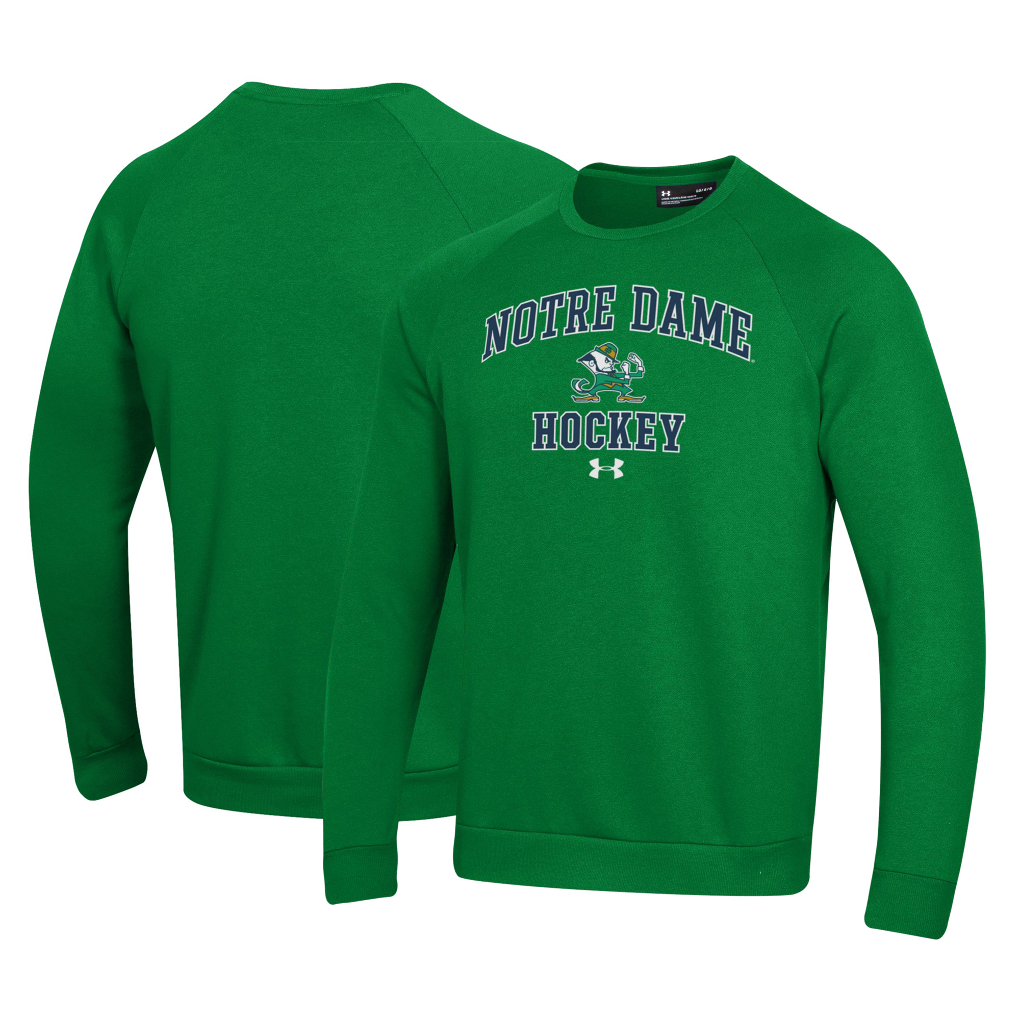 Men's Under Armour Green Notre Dame Fighting Irish Hockey All Day Arch Fleece Pullover Sweatshirt - Image 5