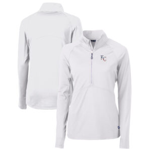 Women's Cutter & Buck White Kansas City Royals Americana Logo Adapt Eco Knit Stretch Recycled Half-Zip Pullover Top