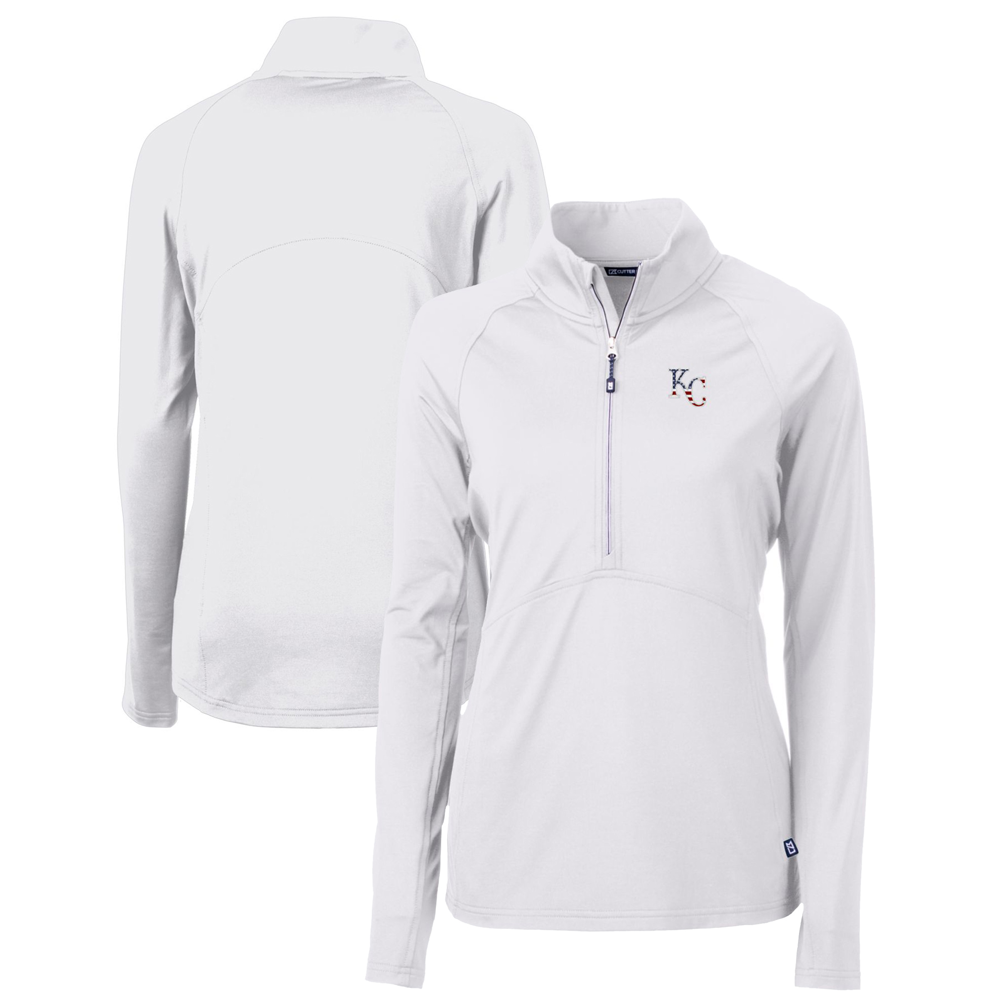 Women's Cutter & Buck White Kansas City Royals Americana Logo Adapt Eco Knit Stretch Recycled Half-Zip Pullover Top