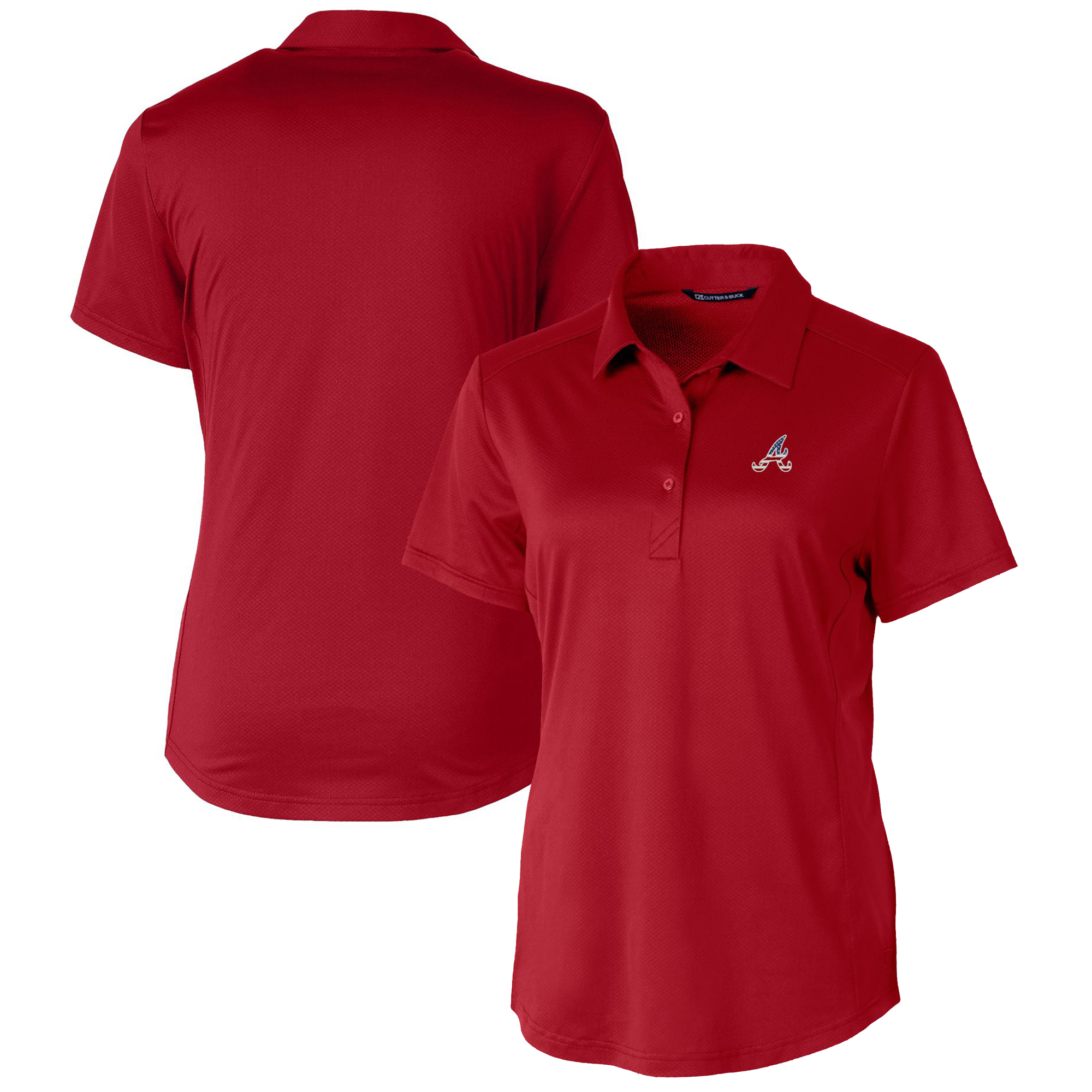 Women's Cutter & Buck Cardinal Atlanta Braves Americana Logo Prospect DryTec Textured Stretch Polo