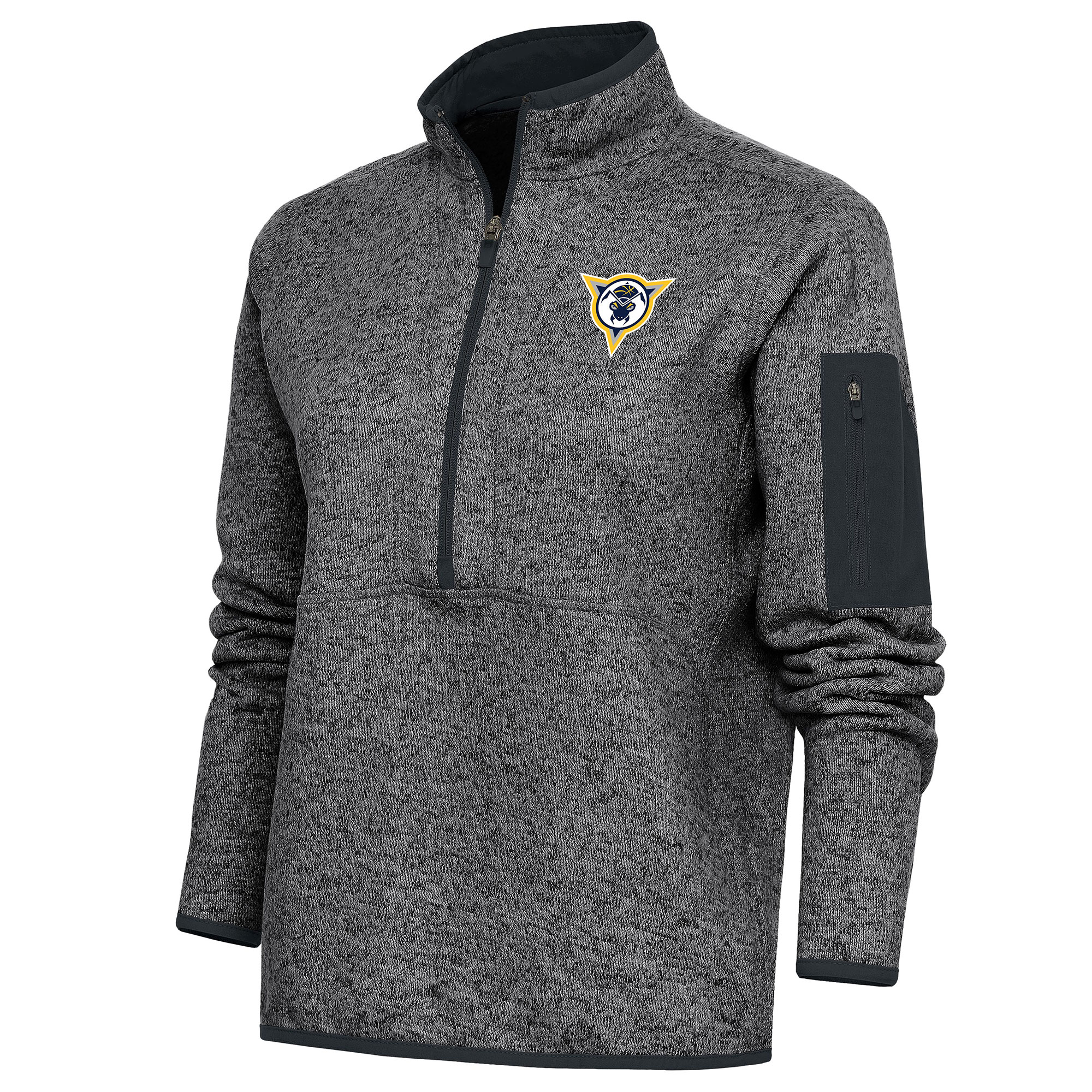 Women's Antigua Heather Charcoal Fort Wayne Mad Ants Fortune Half-Zip Pullover Jacket