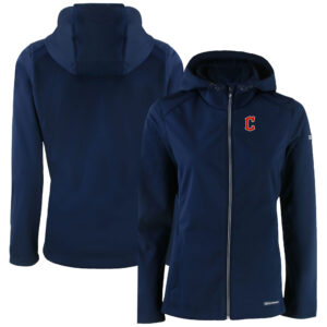 Women's Cutter & Buck  Navy Cleveland Guardians Evoke Eco Softshell Recycled Full-Zip Jacket