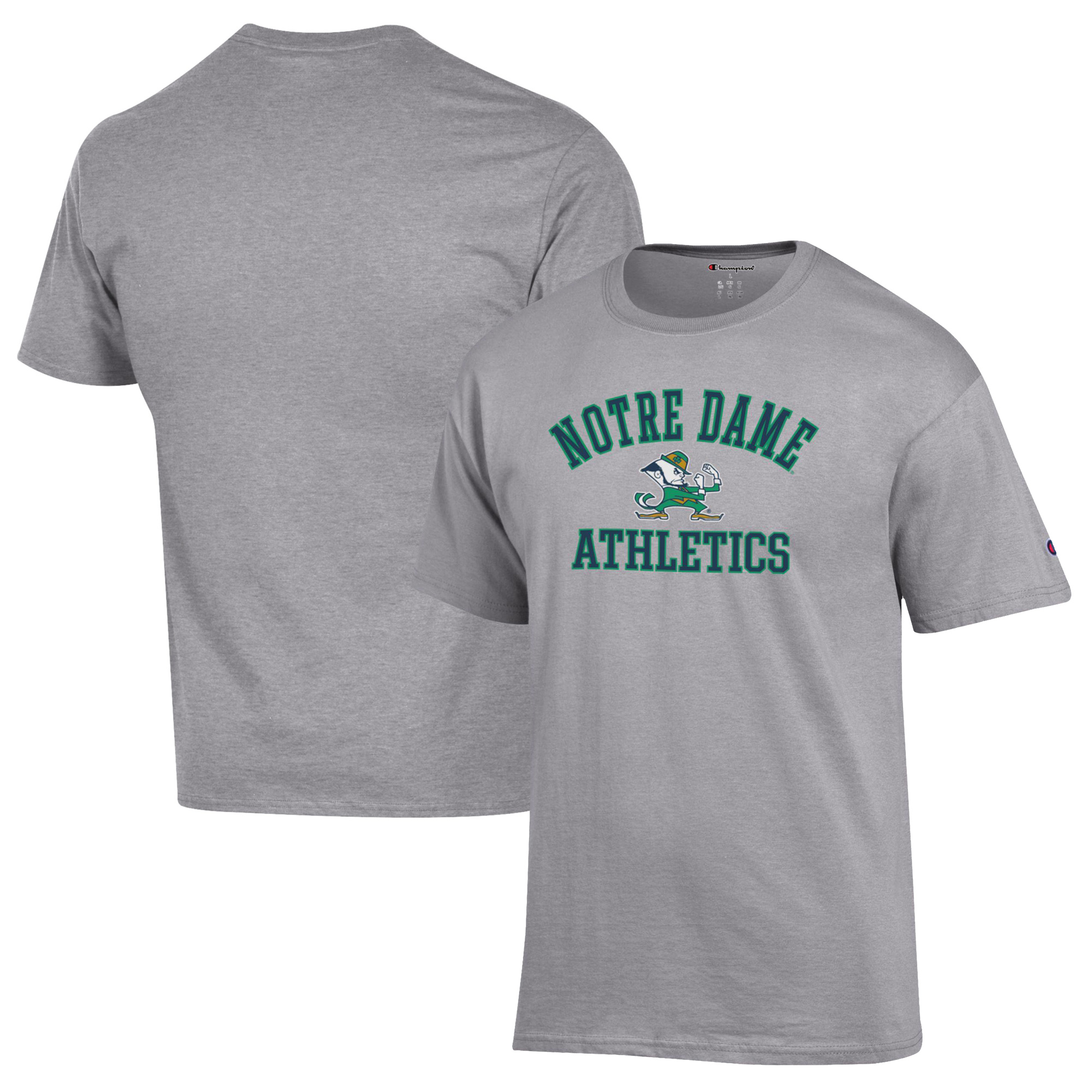 Men's Champion Gray Notre Dame Fighting Irish Athletics Logo T-Shirt