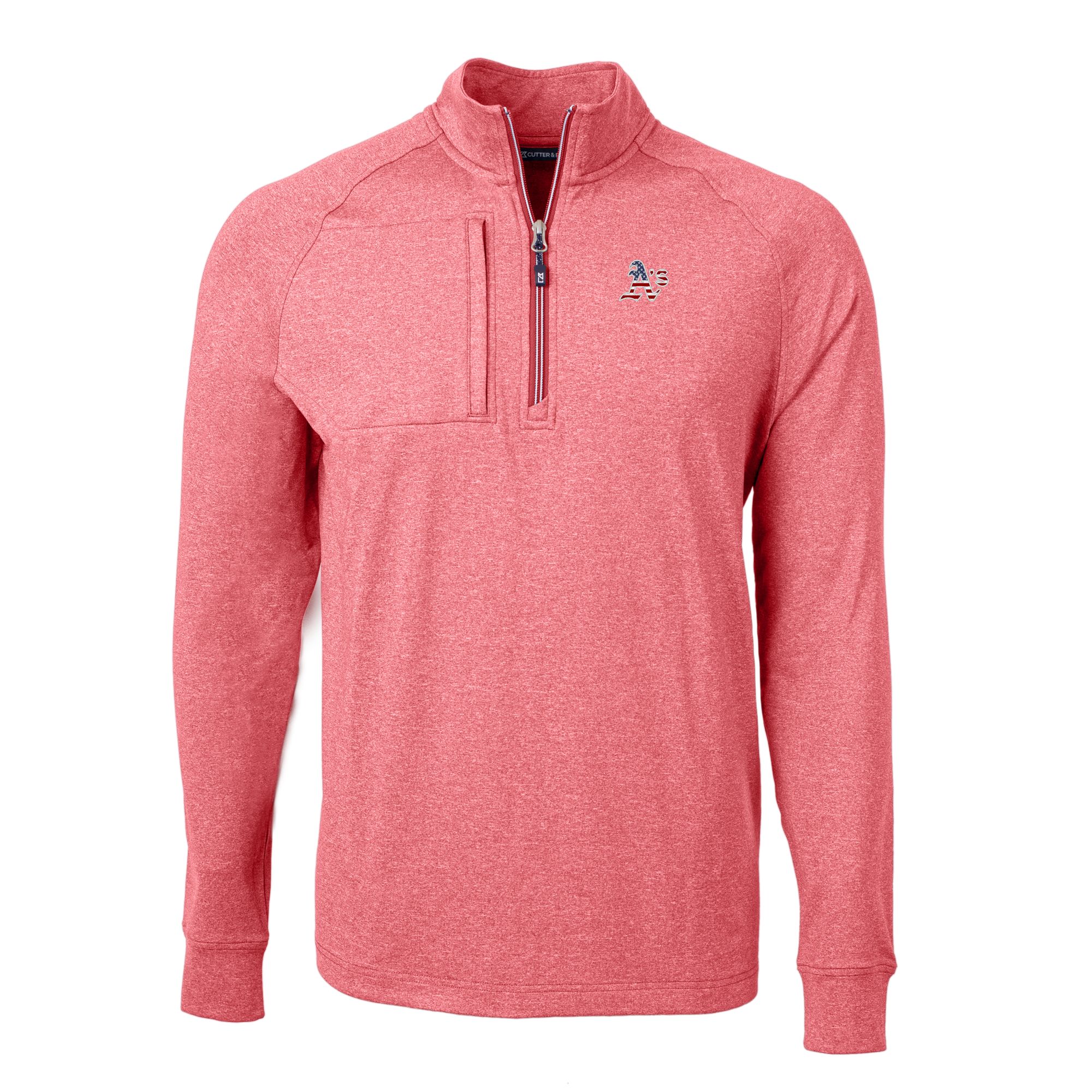 Men's Cutter & Buck Heather Red Oakland Athletics Americana Logo Adapt Eco Knit Stretch Recycled Quarter-Zip Pullover Top - Image 3