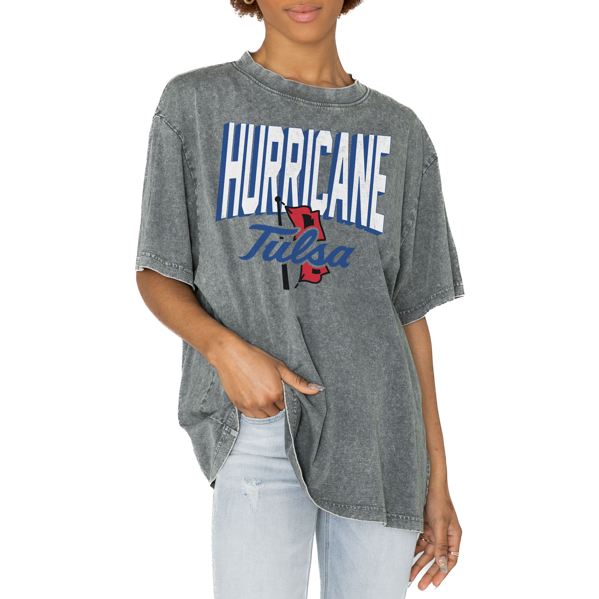Women's Gameday Couture Gray Tulsa Golden Hurricane Solid Defense Oversized T-Shirt