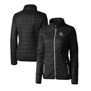 Women's Cutter & Buck  Black Detroit Lions Helmet Logo Rainier PrimaLoft Eco Insulated Full-Zip Puffer Jacket