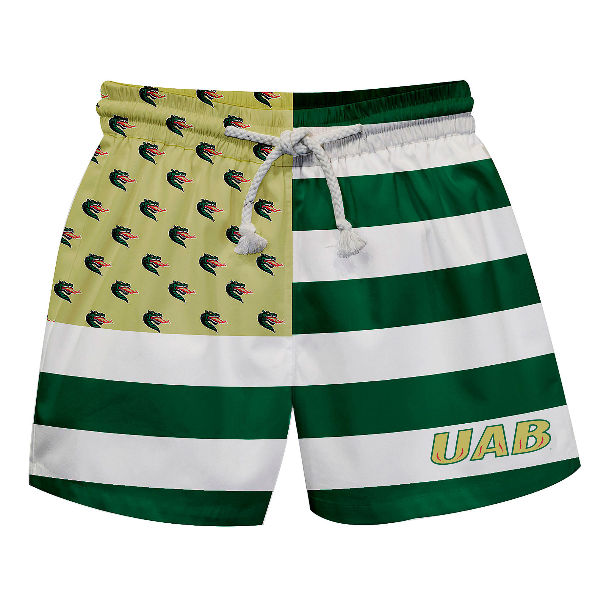 Toddler Vive La Fete Green/Gold UAB Blazers Flag Swim Trunks