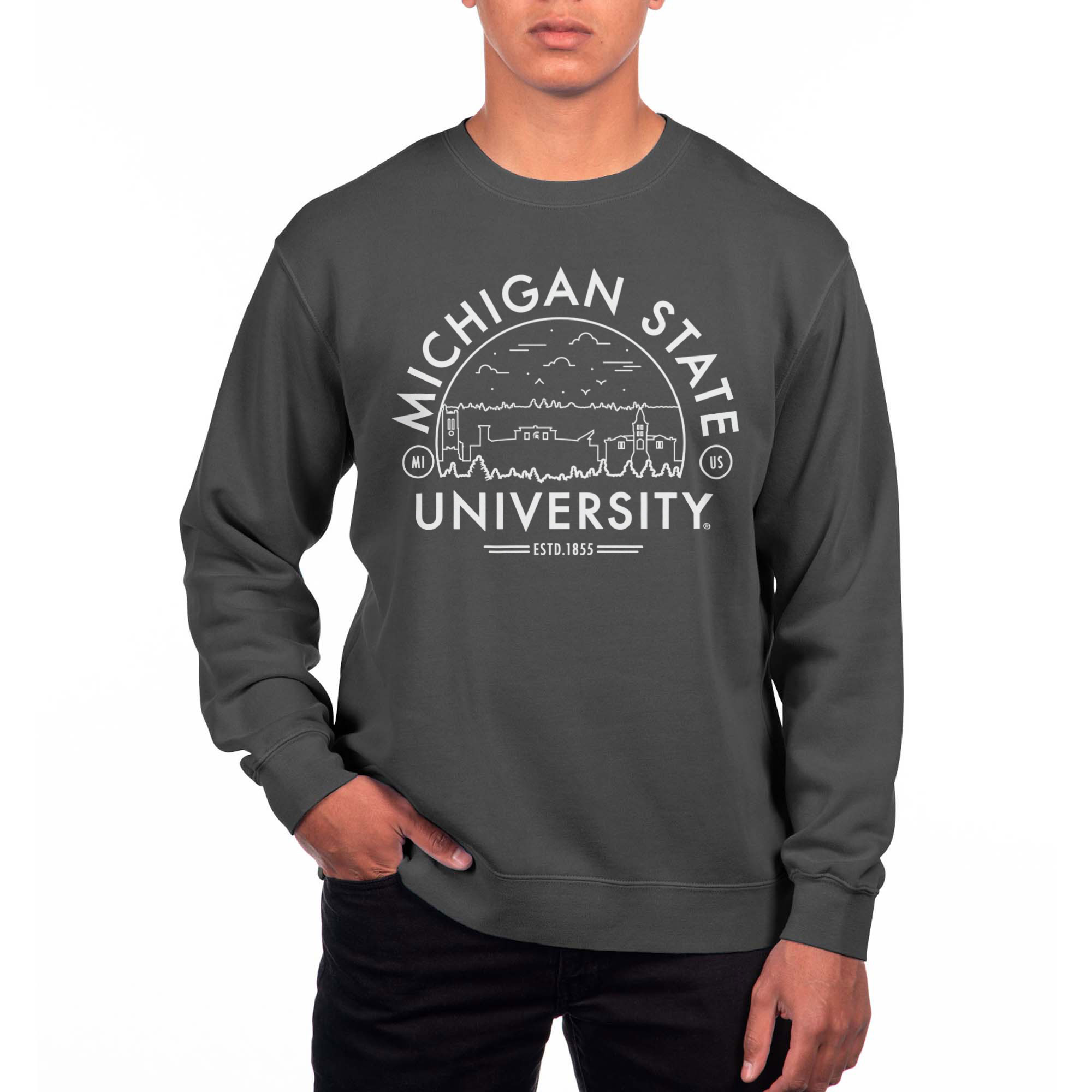 Men's Uscape Apparel Black Michigan State Spartans Pigment Dyed Fleece Sweatshirt