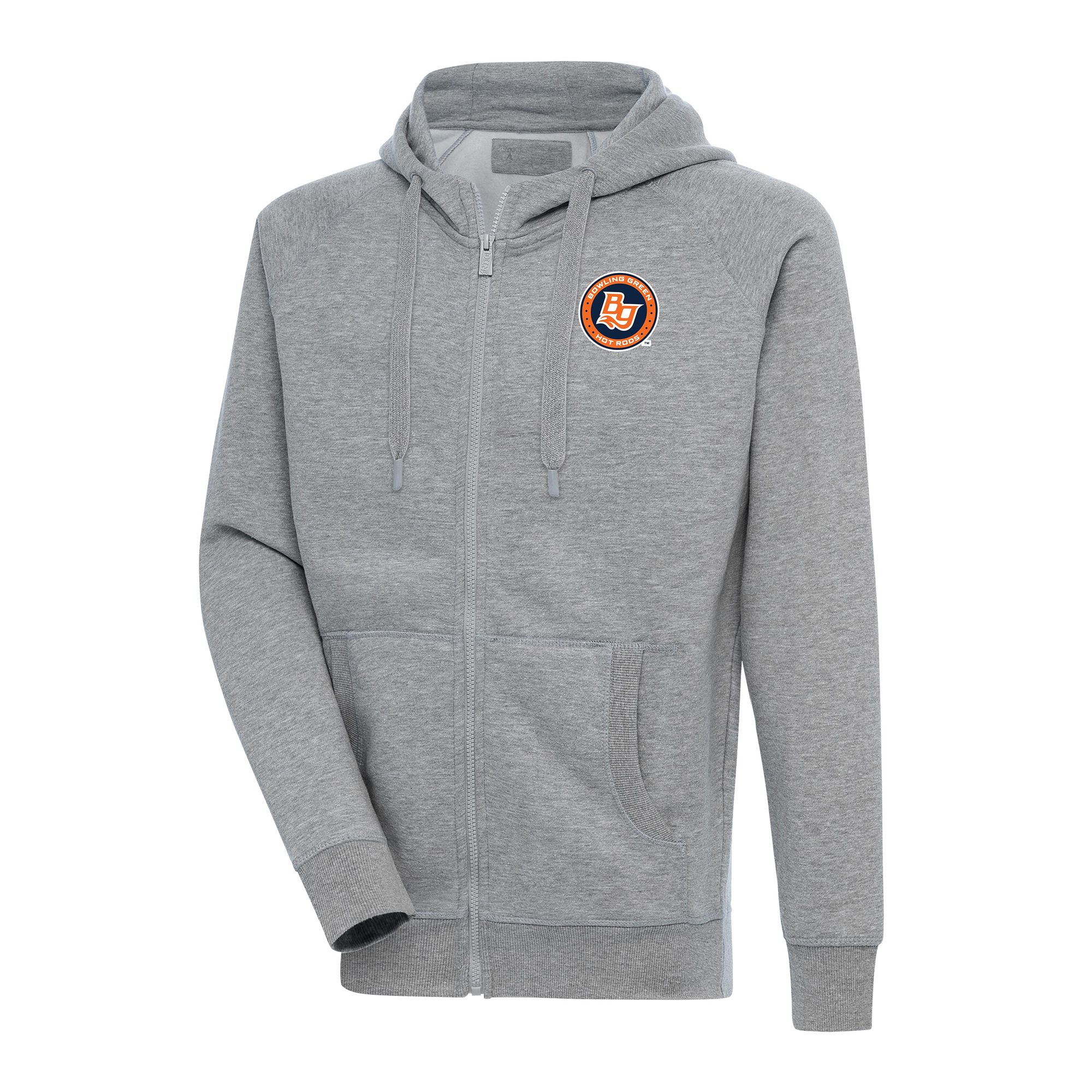 Men's Antigua Heather Gray Bowling Green Hot Rods Victory Full-Zip Hoodie
