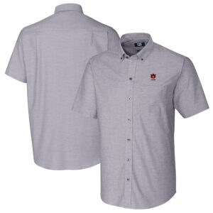 Men's Cutter & Buck  Charcoal Auburn Tigers Alumni Logo Stretch Oxford Short Sleeve Button-Down Shirt