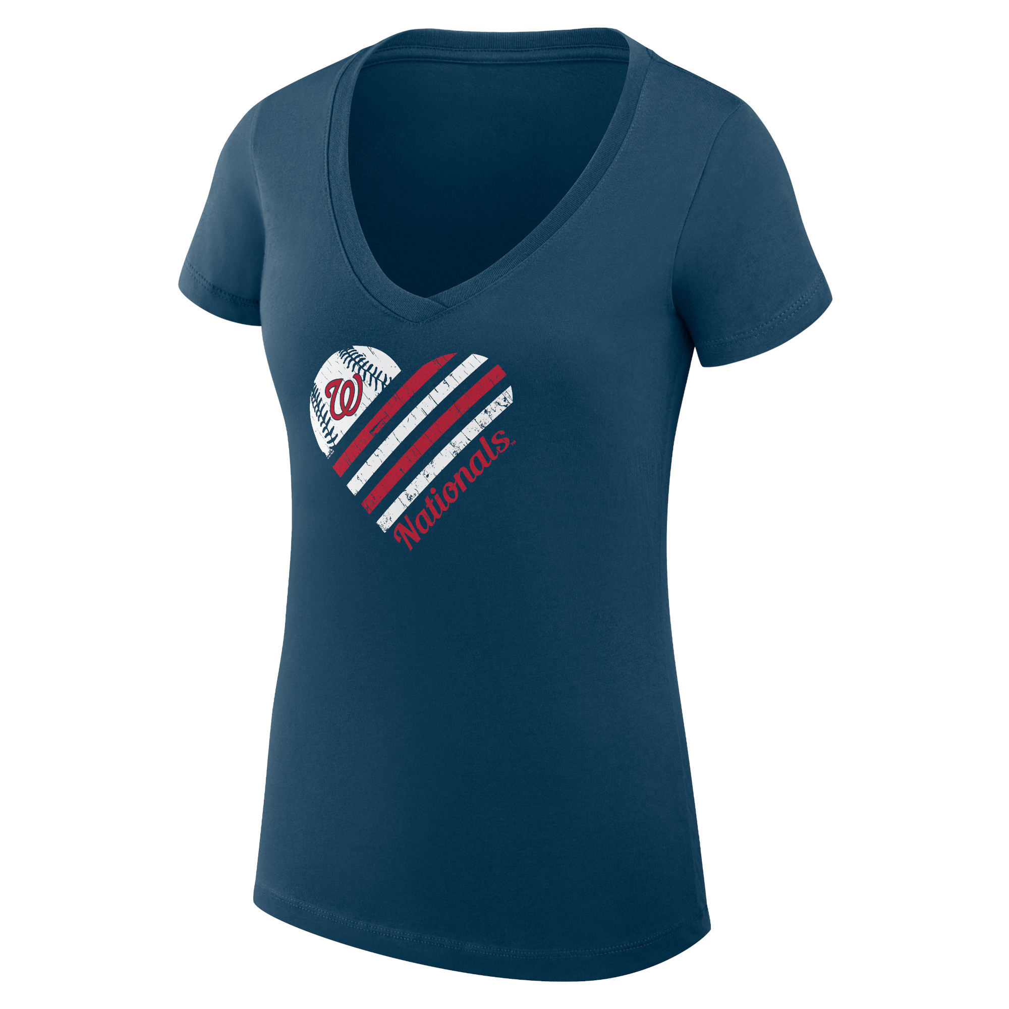 Women's G-III 4Her by Carl Banks Navy Washington Nationals Heart V-Neck Fitted T-Shirt - Image 3