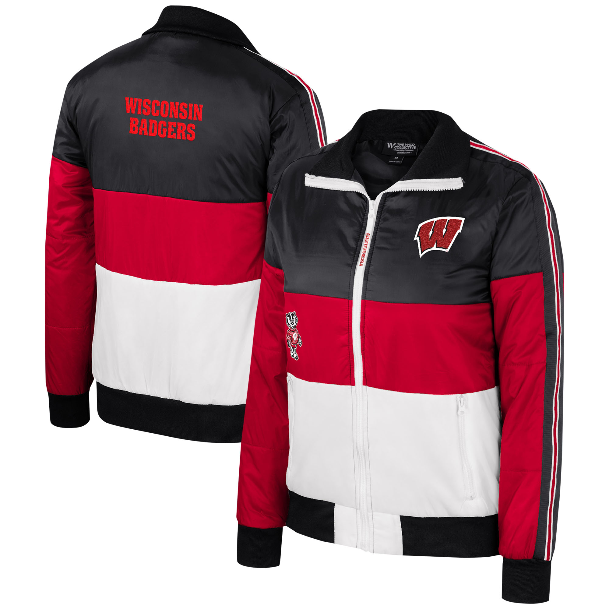 Women's The Wild Collective Red Wisconsin Badgers Color-Block Puffer Full-Zip Jacket
