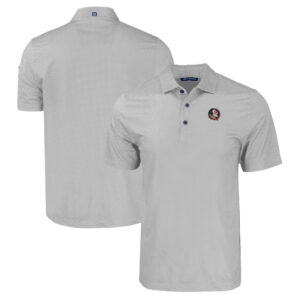 Men's Cutter & Buck Gray Florida State Seminoles Pike Eco Tonal Geo Print Stretch Recycled Polo