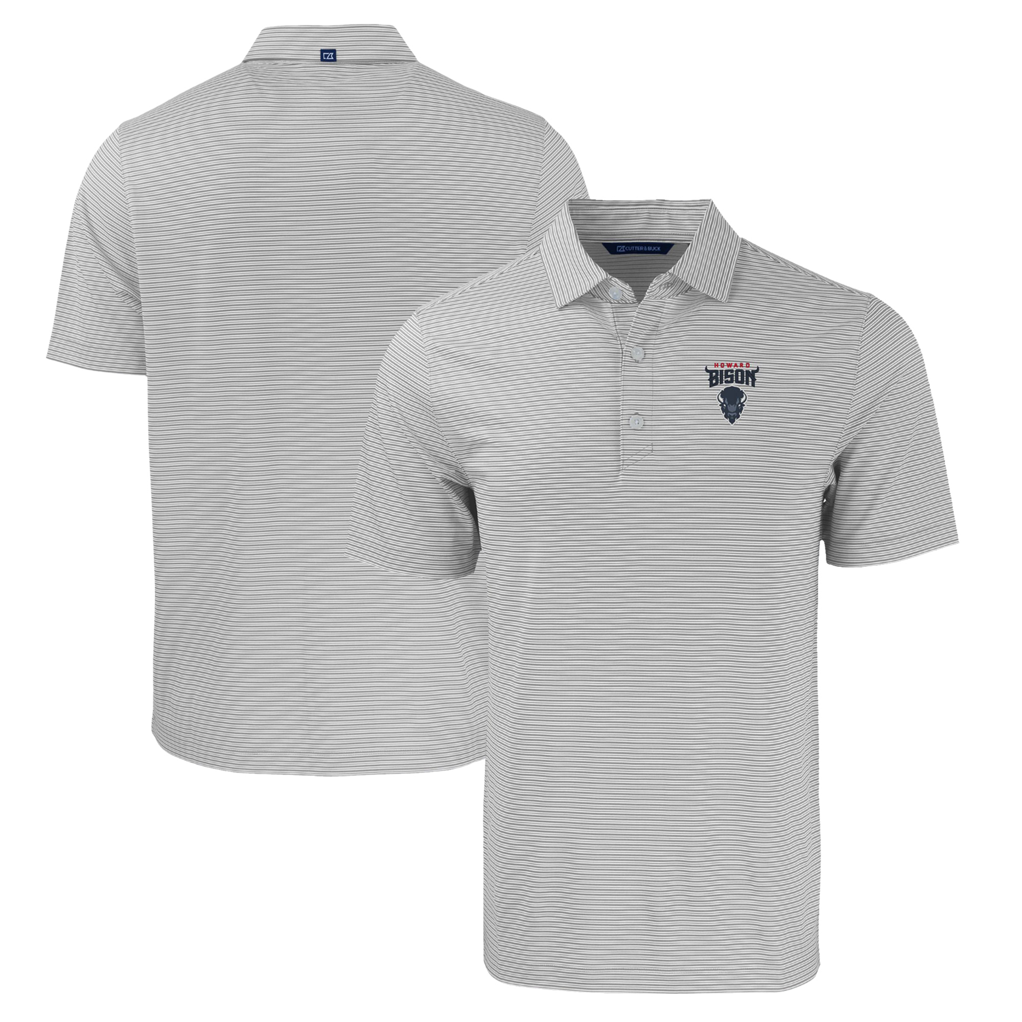 Men's Cutter & Buck Gray/White Howard Bison Big & Tall Forge Eco Double Stripe Stretch Recycled Polo