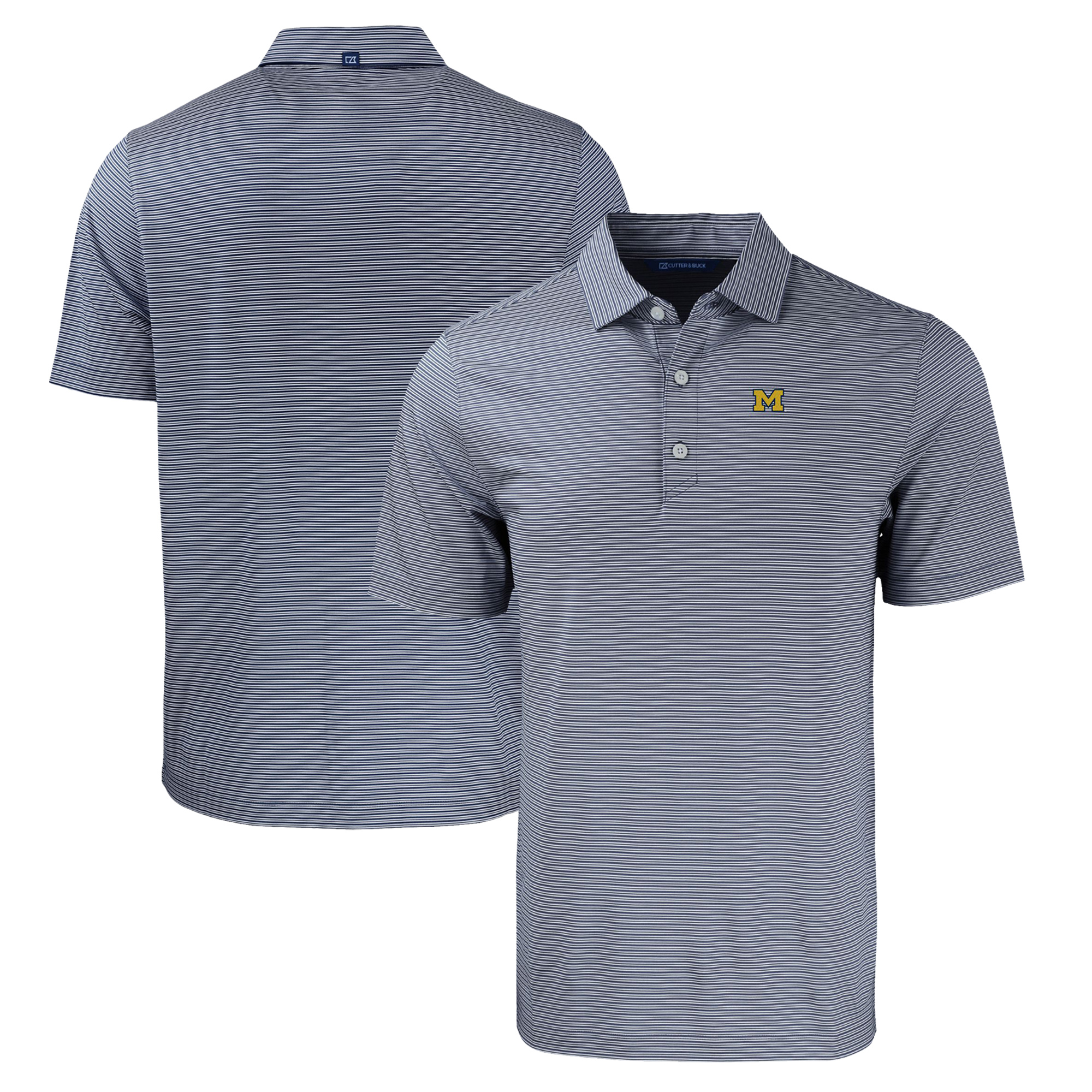 Men's Cutter & Buck Navy/White Michigan Wolverines Big & Tall Forge Eco Double Stripe Stretch Recycled Polo - Image 5