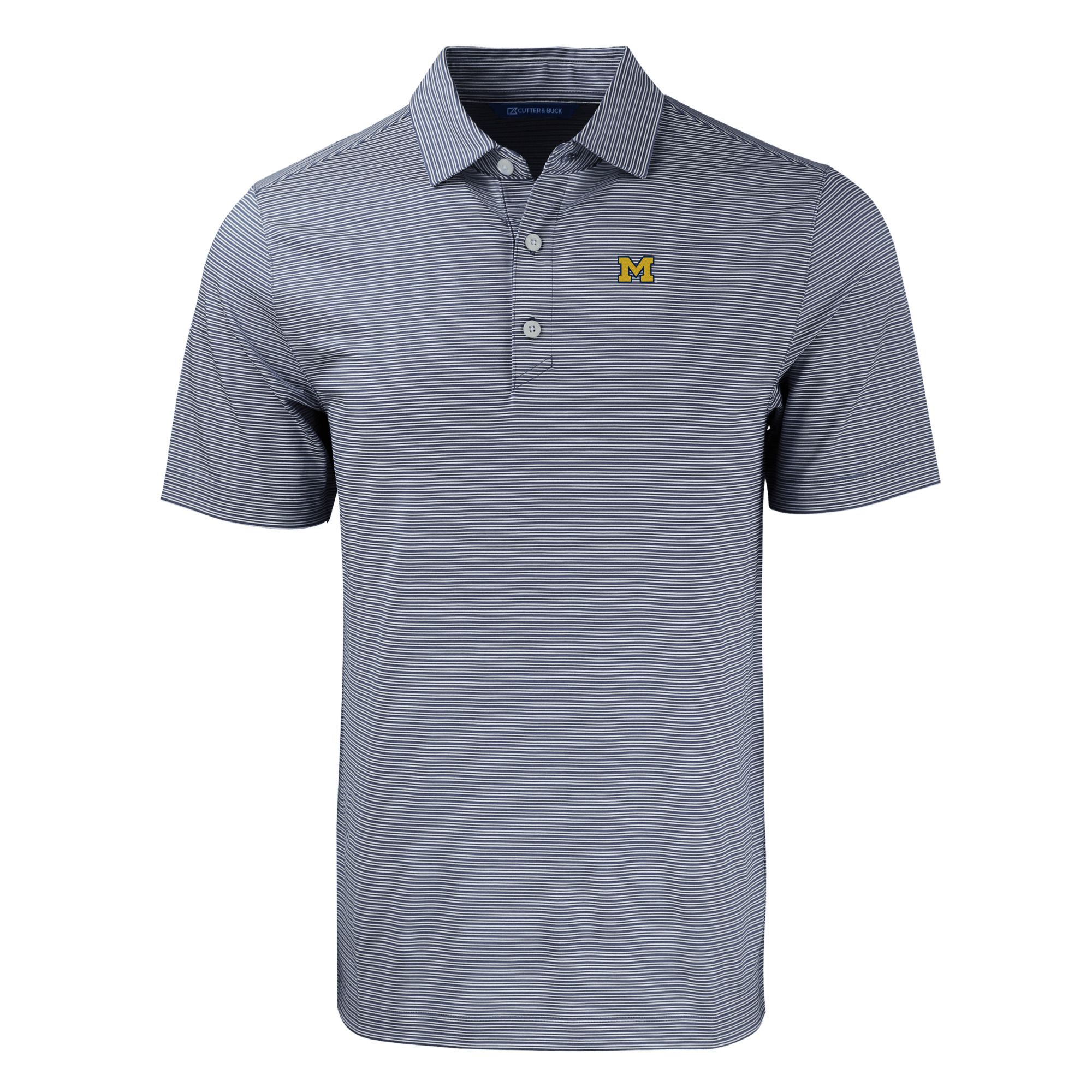 Men's Cutter & Buck Navy/White Michigan Wolverines Big & Tall Forge Eco Double Stripe Stretch Recycled Polo - Image 6