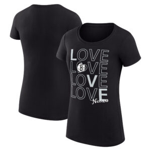 Women's G-III 4Her by Carl Banks Black Brooklyn Nets Basketball Love Fitted T-Shirt