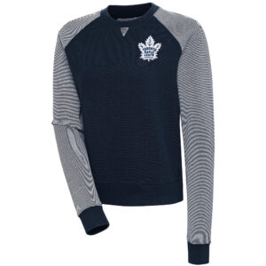 Women's Antigua  Navy/White Toronto Maple Leafs Flier Bunker Pullover Sweatshirt
