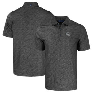 Men's Cutter & Buck  Black Las Vegas Raiders Helmet Pike Eco Pebble Print Stretch Recycled Polo