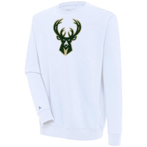 Men's Antigua  White Milwaukee Bucks Victory Crewneck Pullover Sweatshirt