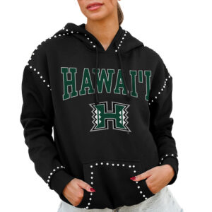 Women's Gameday Couture  Black Hawaii Rainbow Warriors Studded Pullover Hoodie