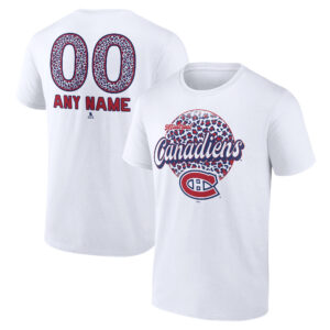 Unisex White Montreal Canadiens Personalized Name & Number Leopard Print T-Shirt