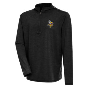 Men's Antigua  Heather Black Minnesota Vikings Tidy Quarter-Zip Pullover Hoodie
