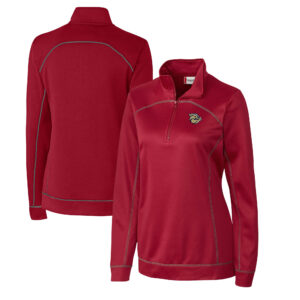 Women's Cutter & Buck Red Lehigh Valley IronPigs Clique Helsa Performance Half-Zip Sweatshirt