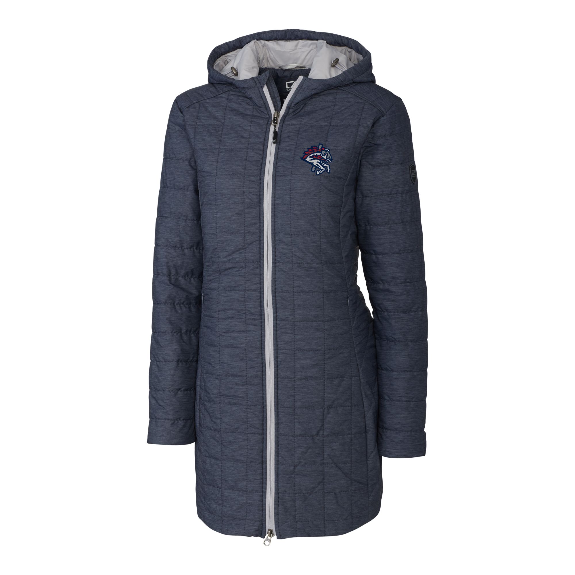 Women's Cutter & Buck Heather Navy Binghamton Rumble Ponies Rainier Primaloft Eco Insulated Hooded Long Coat - Image 3