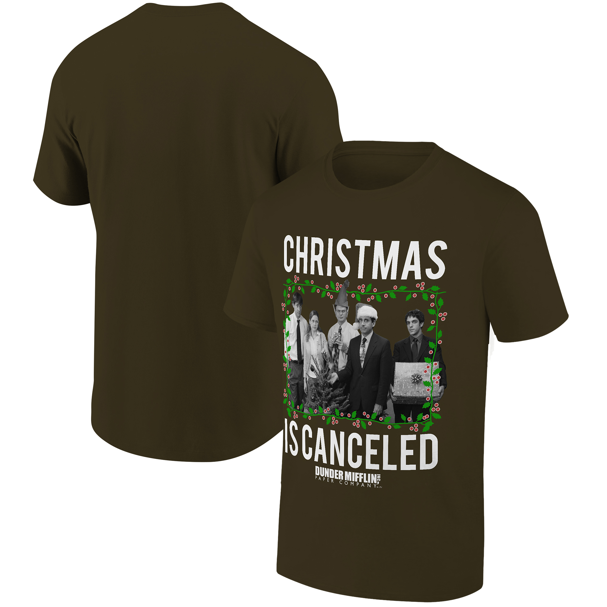 Men's Ripple Junction Olive Brown The Office Christmas is Cancelled Holiday Graphic T-Shirt - Image 5