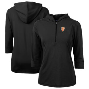 Women's Cutter & Buck Black San Francisco Giants City Connect Virtue Eco Pique Recycled Half-Zip Pullover Hoodie