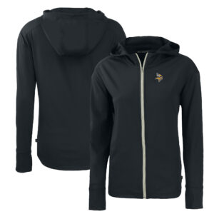 Women's Cutter & Buck Black Minnesota Vikings Primary Mark Daybreak Eco Recycled Full-Zip Hoodie
