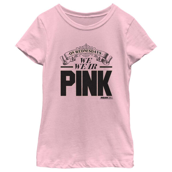 Girls Youth Mad Engine Pink Mean Girls Pink Wednesdays Banner Graphic T-Shirt