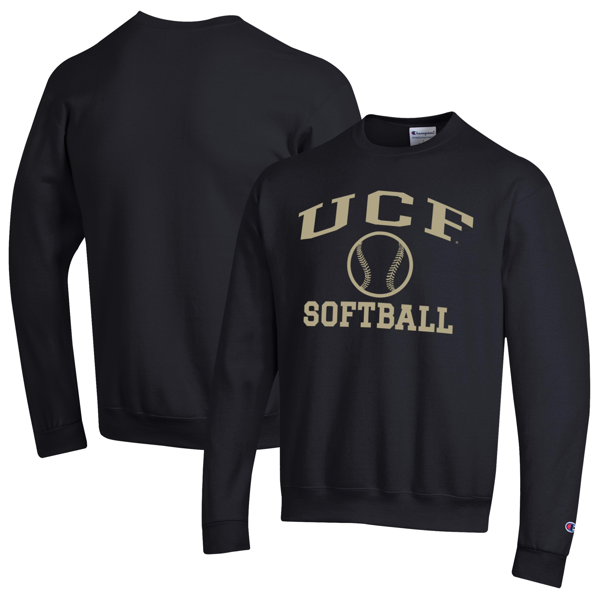 Men's Champion Black UCF Knights Icon Softball Powerblend Pullover Sweatshirt - Image 2