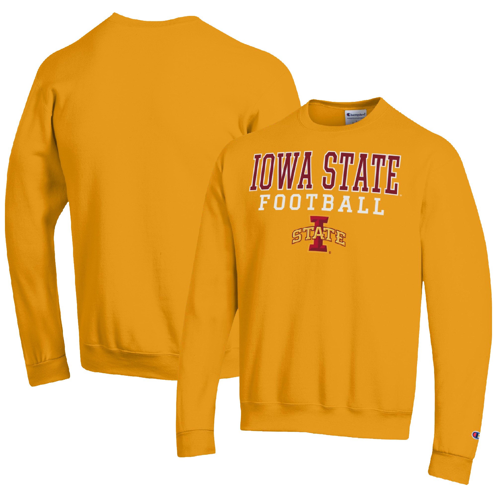 Men's Champion Gold Iowa State Cyclones Football Stacked Pullover Sweatshirt - Image 5