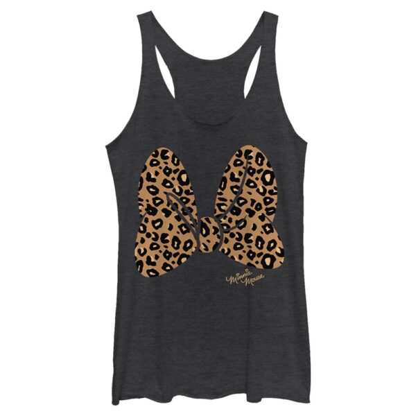 Women's Mad Engine  Heather Black Mickey & Friends Animal Print Bow Graphic Tri-Blend Racerback Tank Top