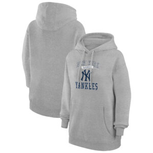 Women's G-III 4Her by Carl Banks Heather Gray New York Yankees Team Logo Graphic Fleece Pullover Hoodie