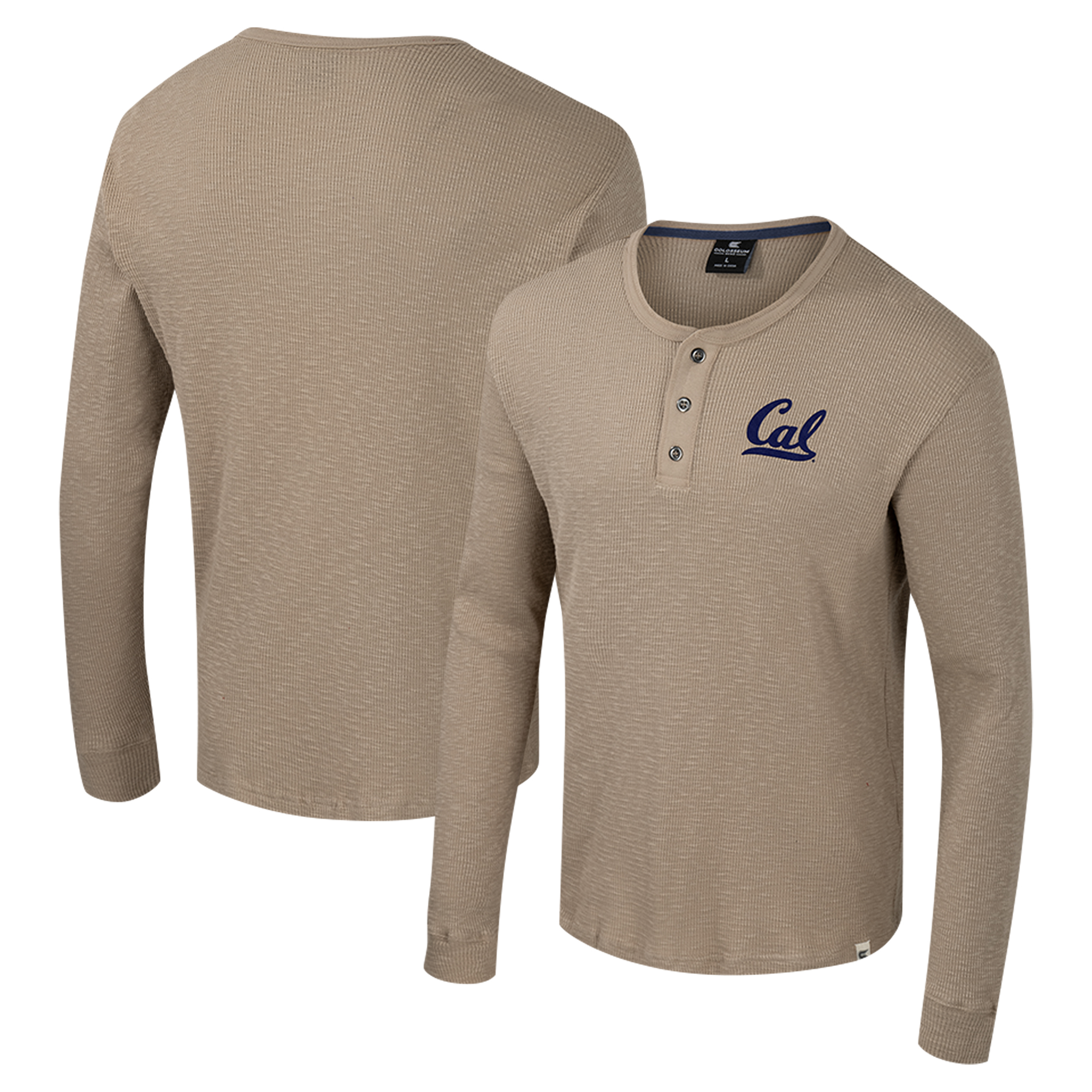 Men's Colosseum Tan Cal Bears Great Outdoors Henley Long Sleeve Shirt