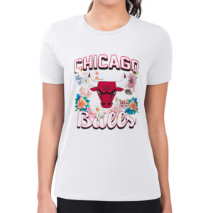 Women's G-III 4Her by Carl Banks White Chicago Bulls Flowers Team Logo Graphic Fitted T-Shirt