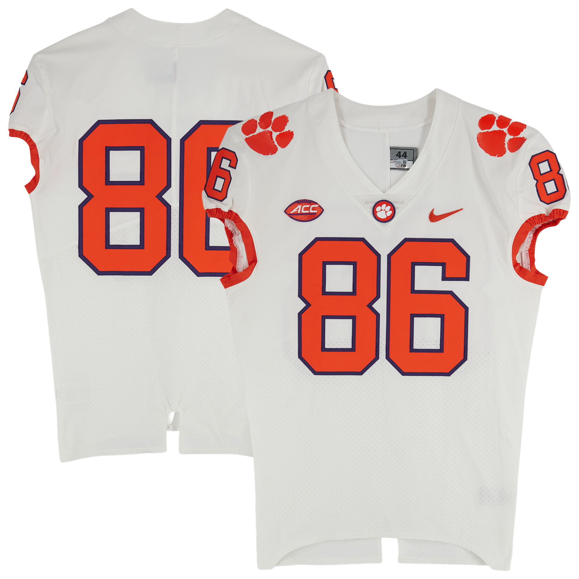 Clemson Tigers Team-Issued Nike #86 White Jersey from the Football Program - Size 44