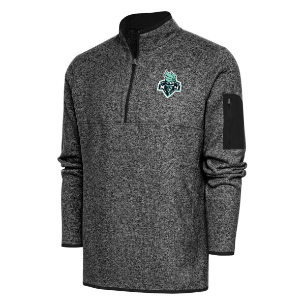 Men's Antigua Heather Black New York Liberty Fortune Quarter-Zip Jacket
